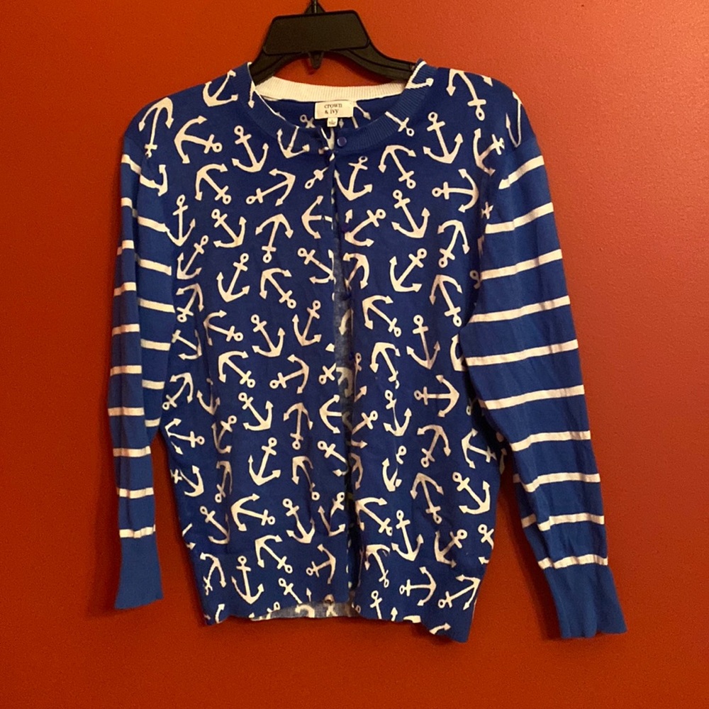 Blue and White Crown and Ivy Sweater